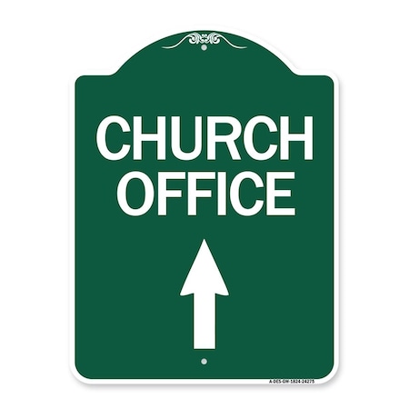 Amistad 18 x 24 in. Designer Series Sign - Church Office with Up Arrow, Green & White AM2049835